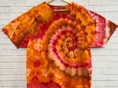 Ice Dye Spiral T-shirt Red Orange Pink 3 Short Dogs
