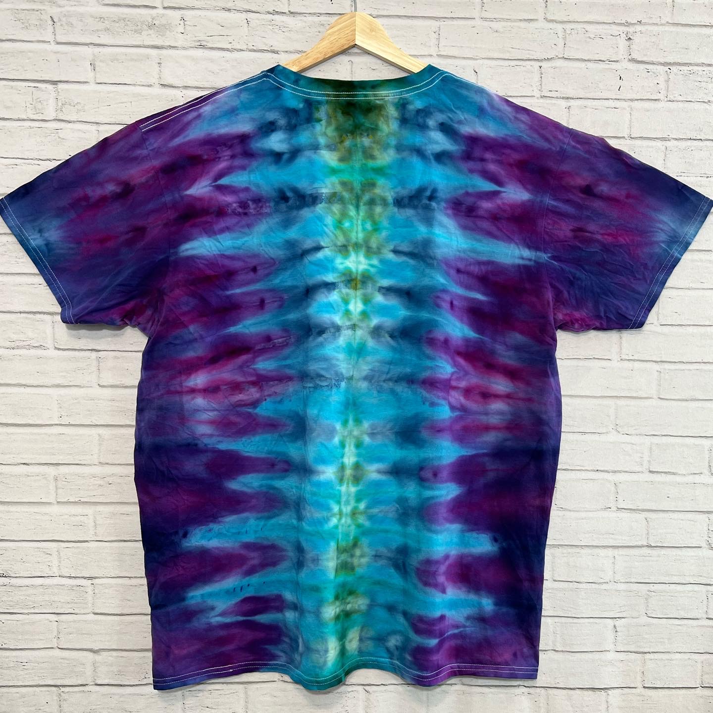 Alien Spine Tie Dye Ice Dye Purple Green Blue Tee 3 Short Dogs