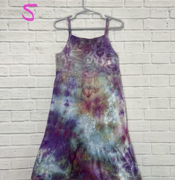 One of a Kind Colorful Kid's Dresses, Ice Dye Tie Dyed, Unique, OOAK, S, M, L, XL, Handmade, Crochet Top, Adjustable Straps