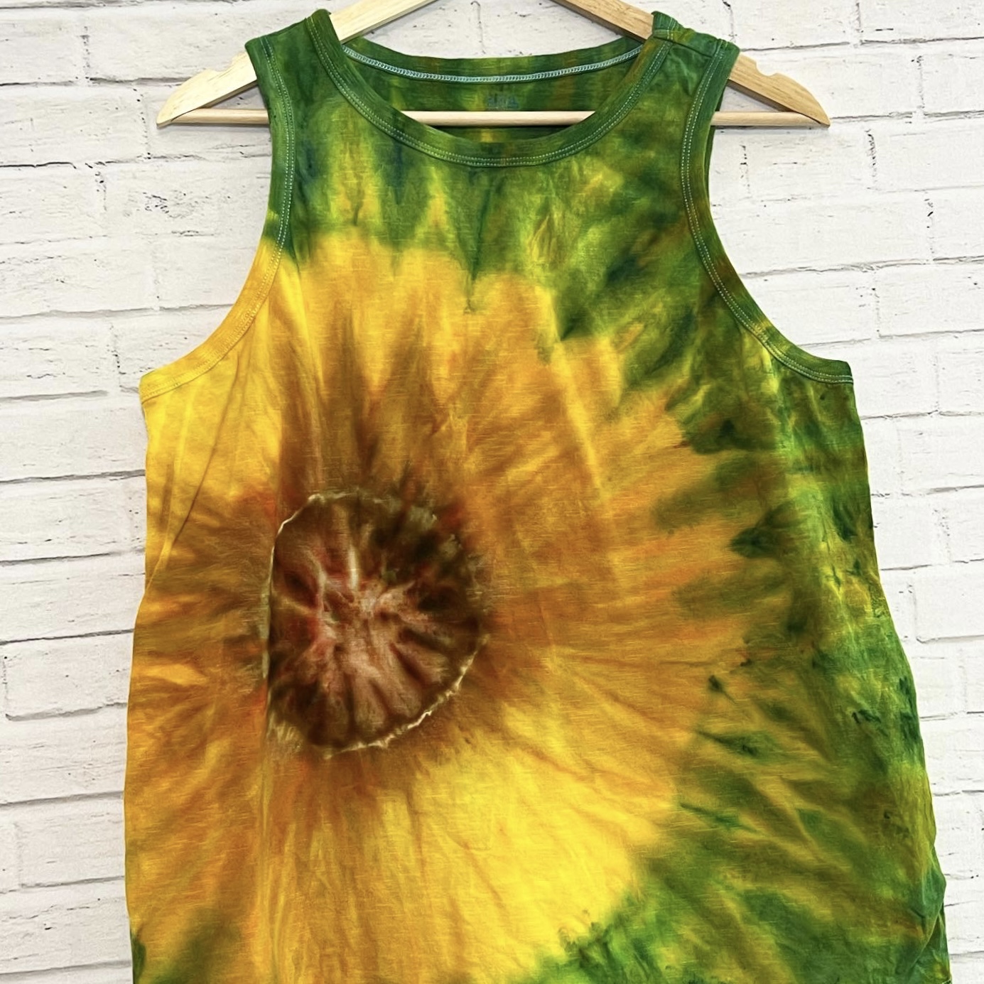 Sunflower Ice Dye Tank, Size XL, One of a Kind, Loose Fit, Tie Dye Top