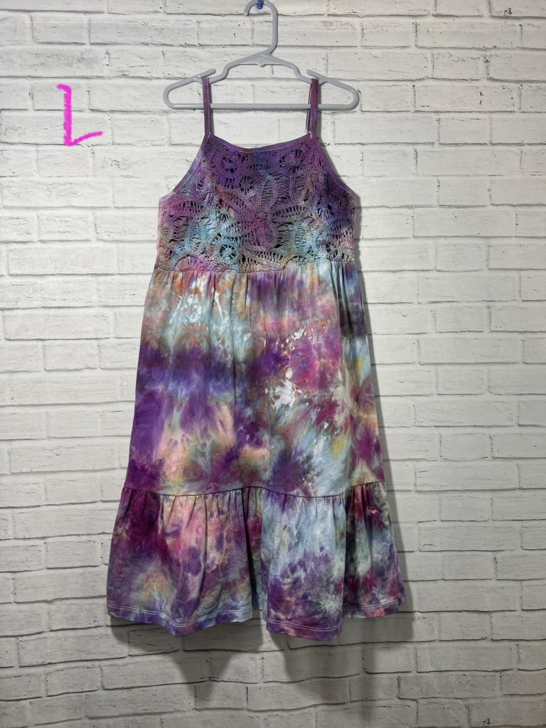 One of a Kind Colorful Kid's Dresses, Ice Dye Tie Dyed, Unique, OOK, S, M, L, XL, Handmade, Crochet Top, Adjustable Straps