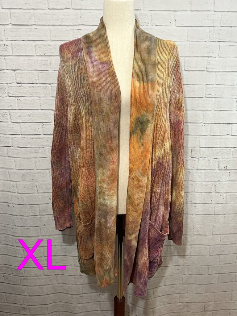 Ice Dye Fall Color Cardigan Sweater Tie Dye Extra Large XL one of a kind unique gift 3 Short Dogs