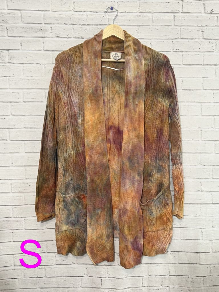 Ice Dye Fall Color Cardigan Sweater Tie Dye Small one of a kind unique gift