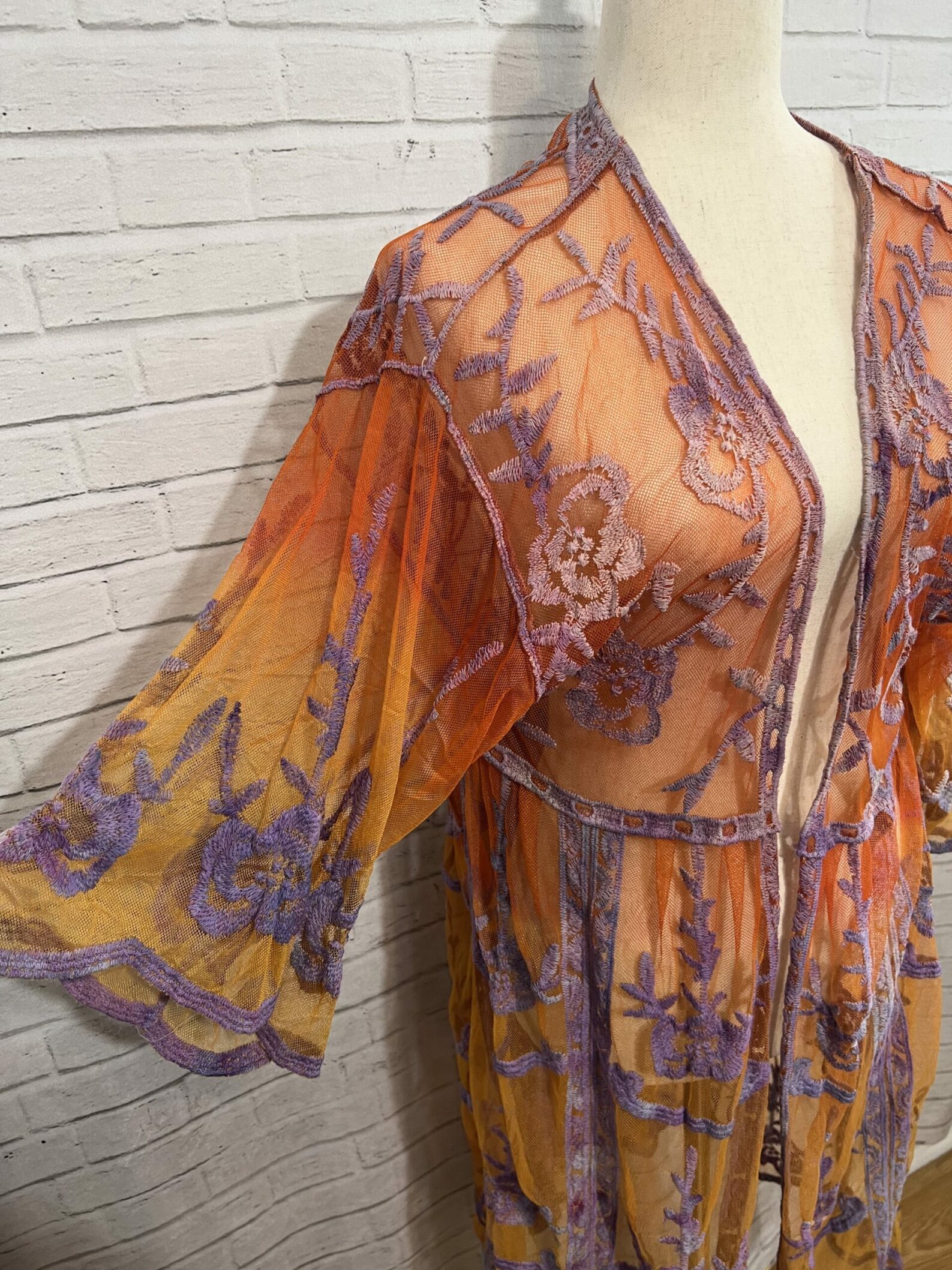 Sunset Lace Kimono Jacket, Ice Dyed, Acid Dyed, Handmade, One of a Kind, One Size Topper