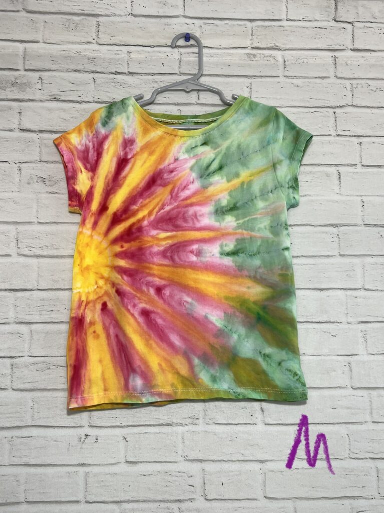 Kids Ice Dyed Tee, Pink Yellow & Teal Flower, One of a Kind, Tie Dye, Floral, Girls T-shirt, Toddler Tshirt, Sunburst Unique, Tie Dyed