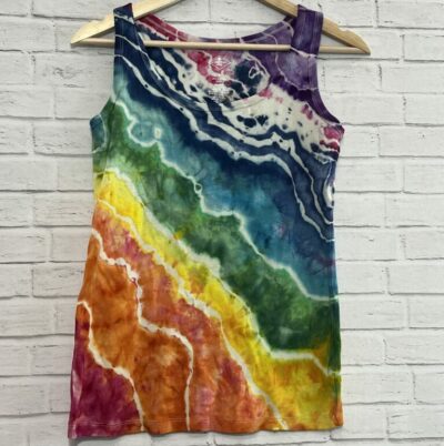 Rainbow Geode Ice Dye Tank, Size Small, One of a Kind, Tie Dye Top, Handmade