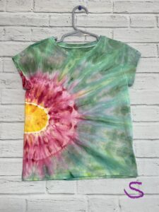 Kids Ice Dyed Tee, Pink Yellow & Teal Flower, One of a Kind, Tie Dye, Floral, Girls T-shirt, Toddler Tshirt, Sunburst Unique, Tie Dyed