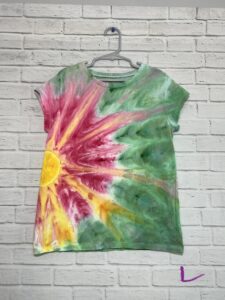 Kids Ice Dyed Tee, Pink Yellow & Teal Flower, One of a Kind, Tie Dye, Floral, Girls T-shirt, Toddler Tshirt, Sunburst Unique, Tie Dyed