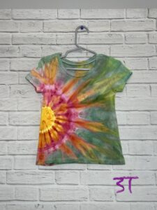 Kids Ice Dyed Tee, Pink Yellow & Teal Flower, One of a Kind, Tie Dye, Floral, Girls T-shirt, Toddler Tshirt, Sunburst Unique, Tie Dyed