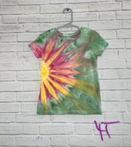 Kids Ice Dyed Tee, Pink Yellow & Teal Flower, One of a Kind, Tie Dye, Floral, Girls T-shirt, Toddler Tshirt, Sunburst Unique, Tie Dyed