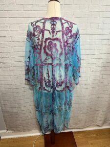 Lace Kimono Jacket, OOAK Blue and Purple Ice Dyed Tie Dye, One of a Kind, One Size Topper, Feminine Boho Festival Style